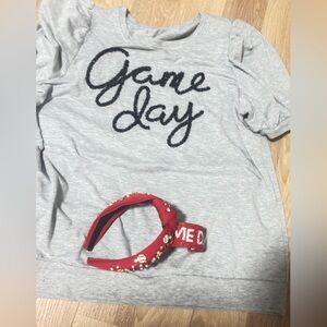 Gray 'Game Day' Top with Red Headband and bracelet